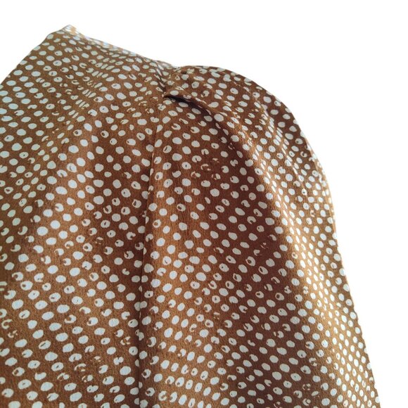 LUCY Paris Nadia Carmel Brown Cream Polka Dot Smocked Waist Wrist Top Sz M NWT - Picture 7 of 11
